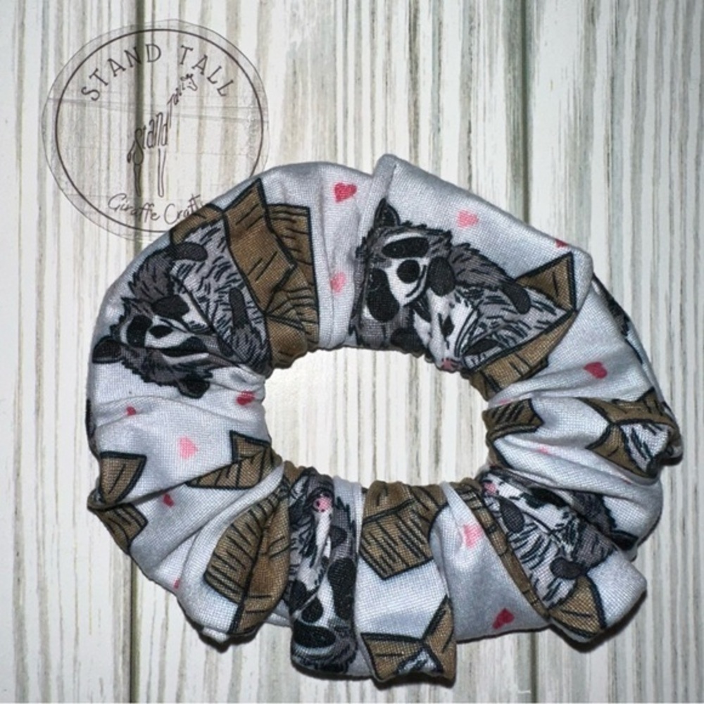 $7ea or 3/$15 Raccoon & Opossum trash panda Hair Scrunchie new
